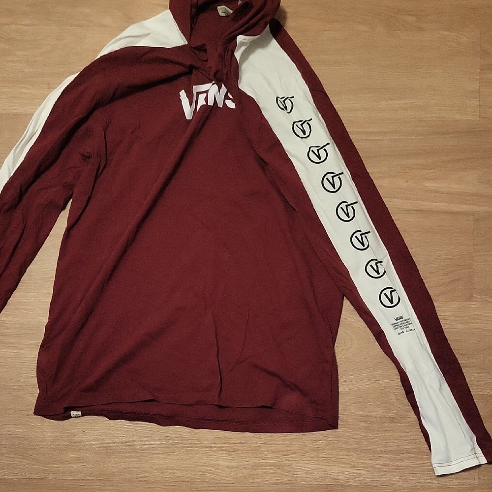Vans Maroon Hoodie with Cream Sleeves - Picture 3 of 4